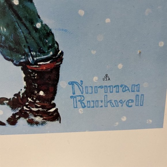 Norman Rockwell Print Snow Sculpturing Brown & Bigelow Boy Dog Snowman Grandpa - Picture 3 of 8